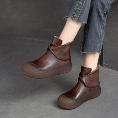 Women Retro Leather Thick Soled Ankle Boots Newgew Shoes