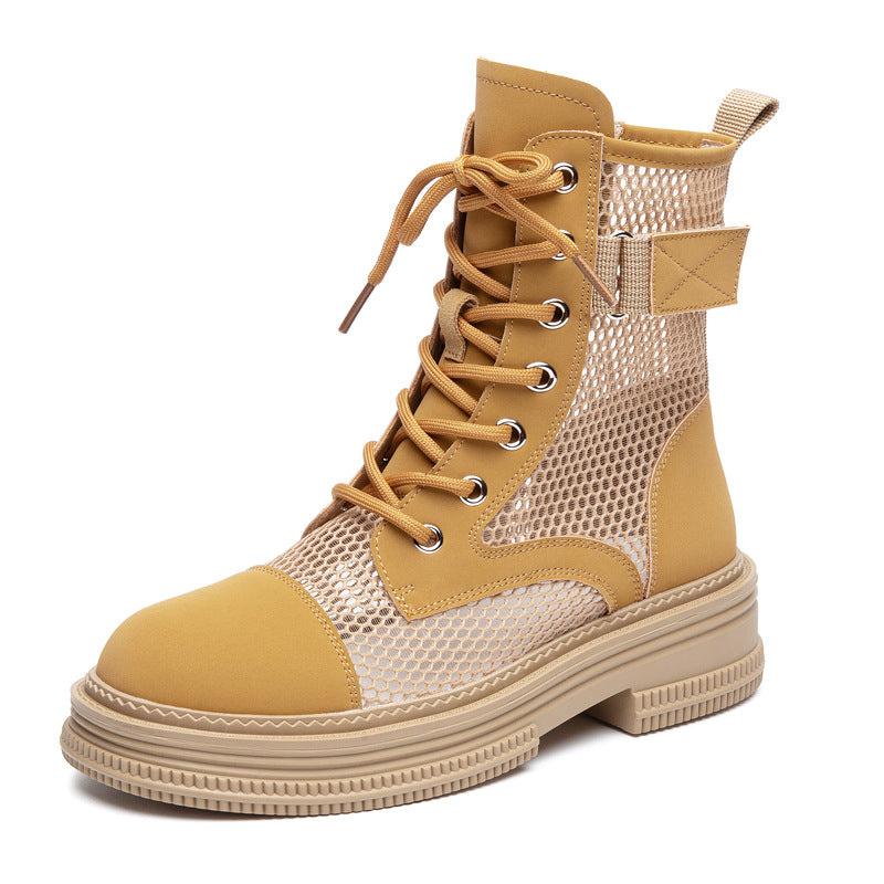 Summer Mesh Breathable Zipper Women's Boots - Yellow Newgew