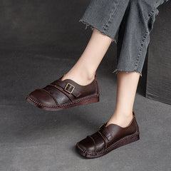 Women Retro Patchwork Leather Soft Sole Flats Newgew Shoes