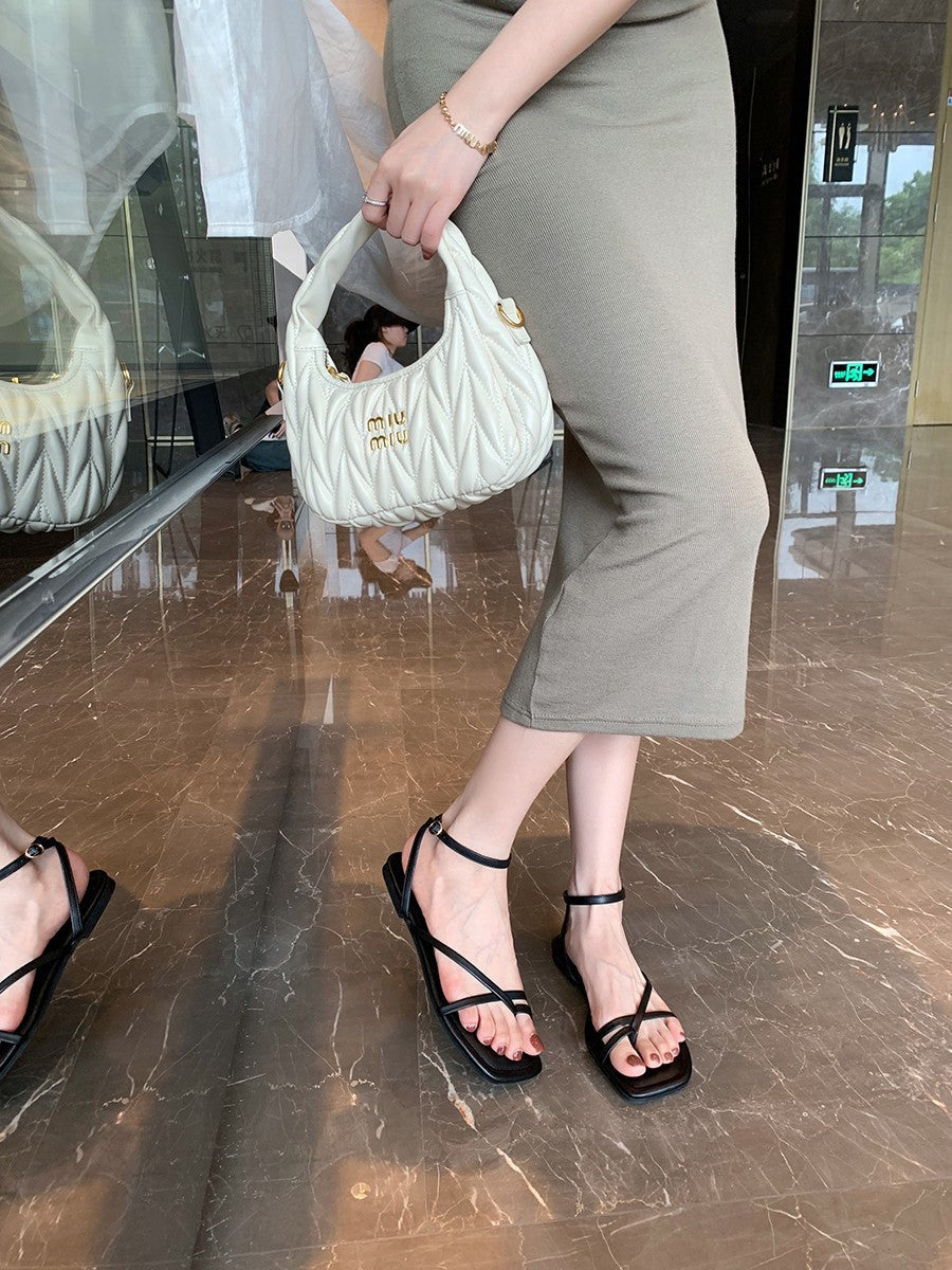 Square Toe Cross Strap Flat Thong Sandals Newgew