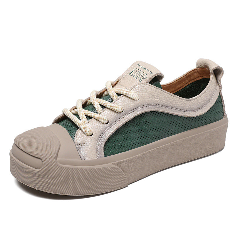 Women Casual Patchwork Breathable Leather Shoes Newgew Shoes