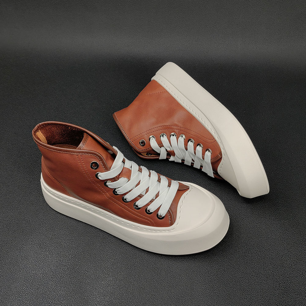 Men Stylish Leather High-Top Flat Casual Shoes Newgew Shoes