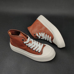 Men Stylish Leather High-Top Flat Casual Shoes Newgew Shoes