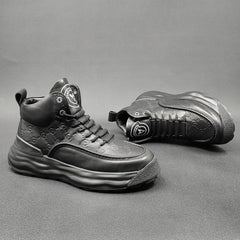 Men Stylish Figured Leather Thick Soled High Top Casual Shoes Newgew Shoes