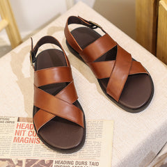 Men Casual Leather Buckled Flat Sandals Newgew Shoes