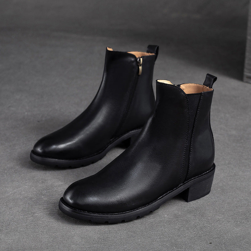 Women Minimalist Leather Casual Chunky Heel Boots Newgew Shoes