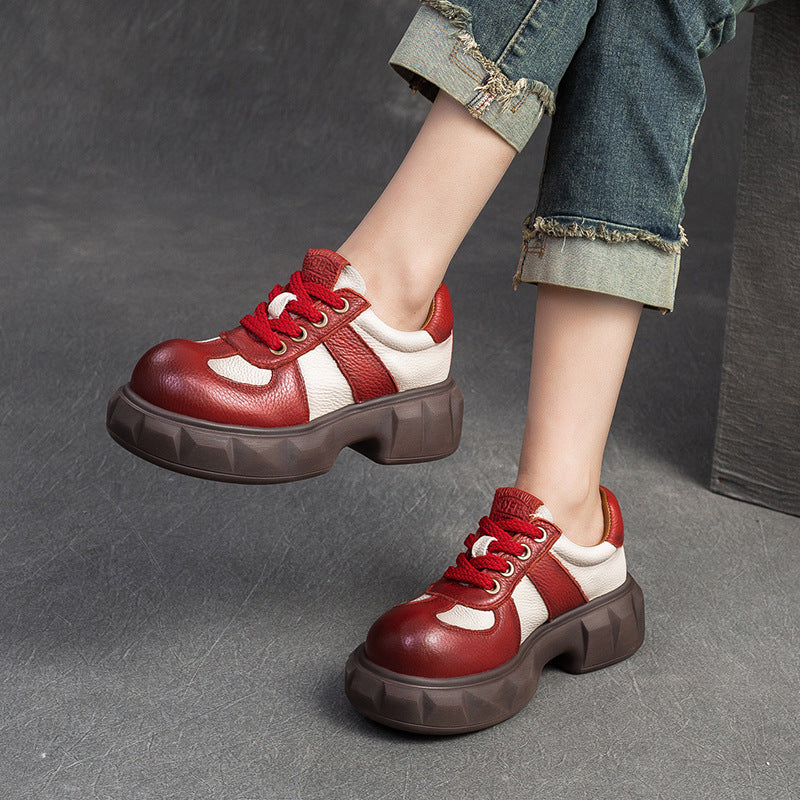 Women Retro Leather Patchwork Casual Shoes Newgew Shoes