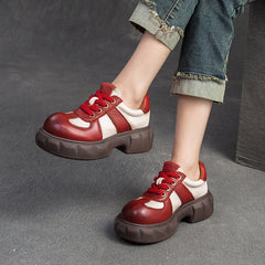 Women Retro Leather Patchwork Casual Shoes Newgew Shoes