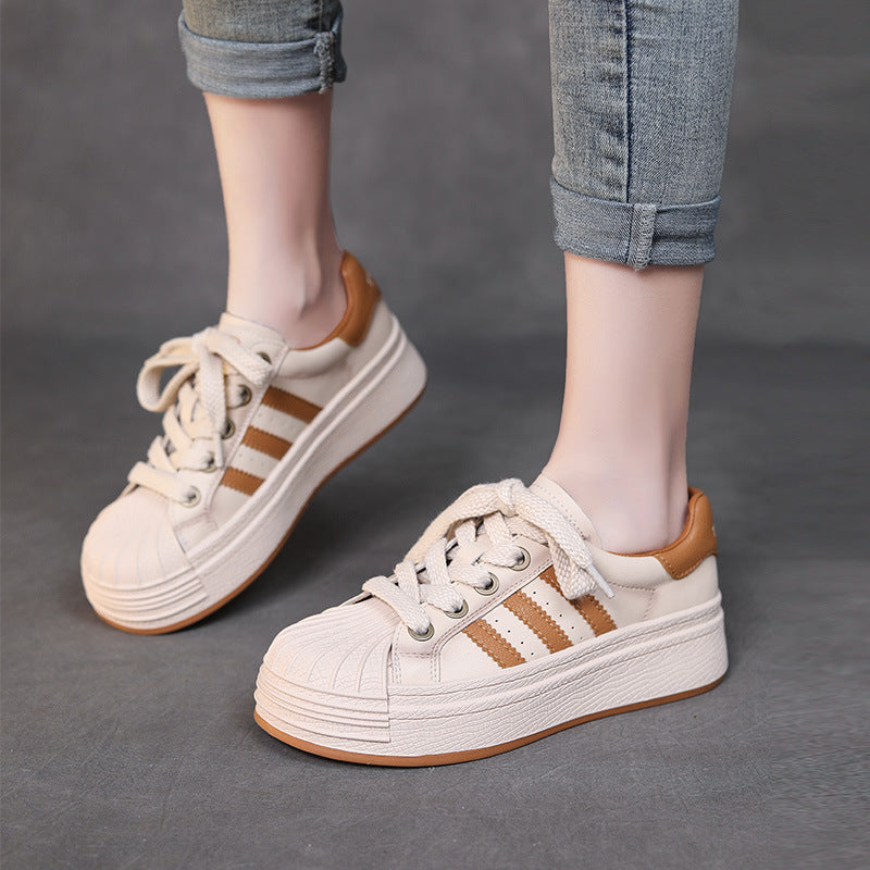 Women Fashion Leather Shell Toe Casual Sneakers Newgew Shoes