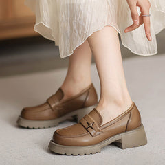 Women Retro Casual Leather Chunky Sole Loafers Newgew Shoes