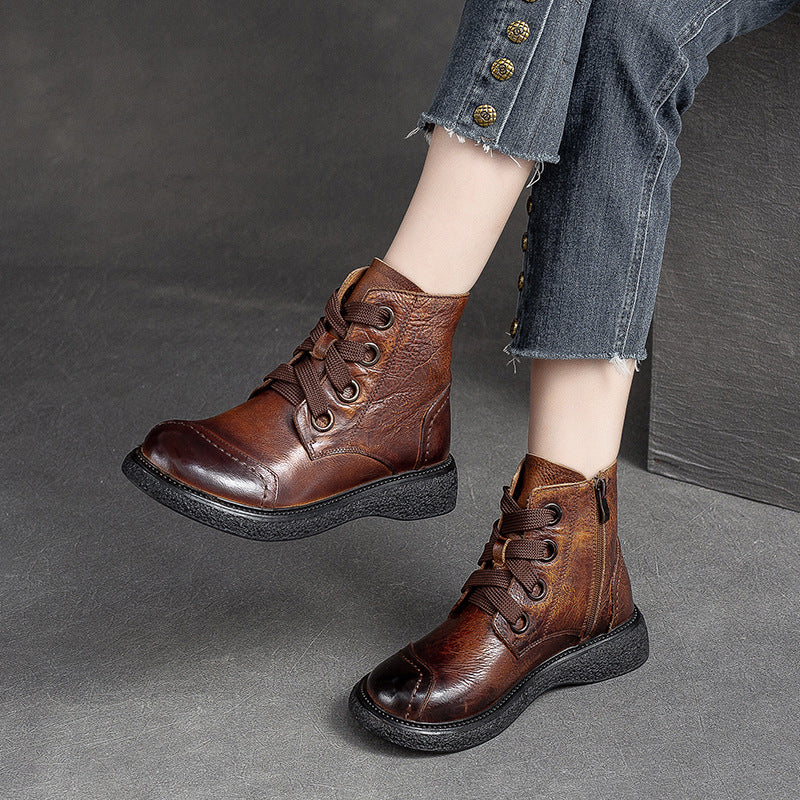 Women Retro Minimalist Leather Casual Boots Newgew Shoes