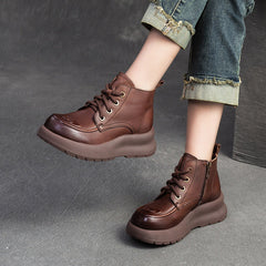 Women Retro Minimalist Leather Thick Soled Casual Boots Newgew Shoes