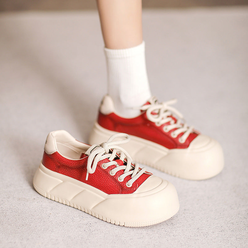 Women Minimalist Color Matching Leather Casual Shoes Newgew Shoes
