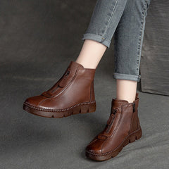 Women Retro Leather Minimalist Flat Casual Boots Newgew Shoes