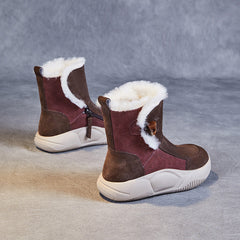 Women Retro Leather Casual Furred Snow Boots Newgew Shoes