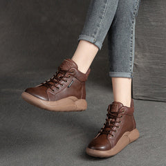 Women Retro Leather Casual Lace Up Ankle Boots Newgew Shoes