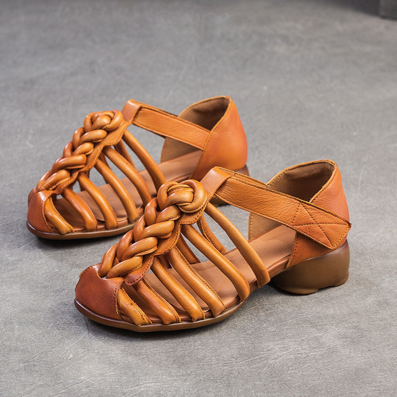 Women Retro Plaited Leather Summer Casual Sandals Newgew Shoes