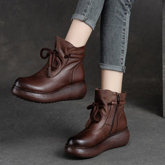 Women Retro Leather Minimalist Chunky Platform Boots Newgew Shoes