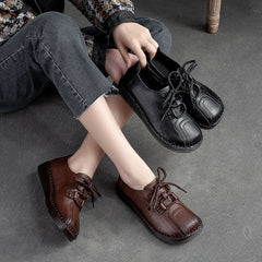 Women Minimalist Retro Cowhide Soft Flat Casual Shoes Newgew Shoes