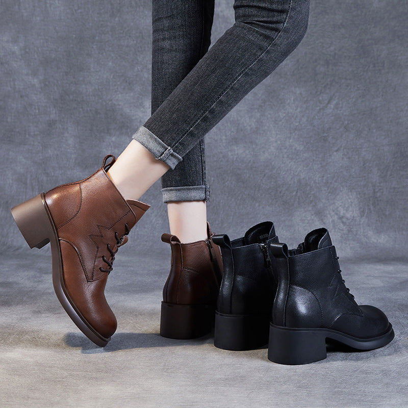 Women Classic Minimalist Leather Chunky Heel Boots Newgew Shoes