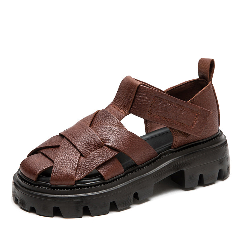 Women Minimalist Plaited Leather Casual Sandals Newgew Shoes