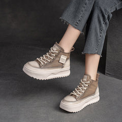 Women Fashion Leather Thick Soled High Top Skate Shoes Newgew Shoes