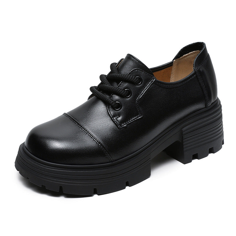 Women Retro Leather Lace-up Thick Soled Casual Shoes Newgew Shoes