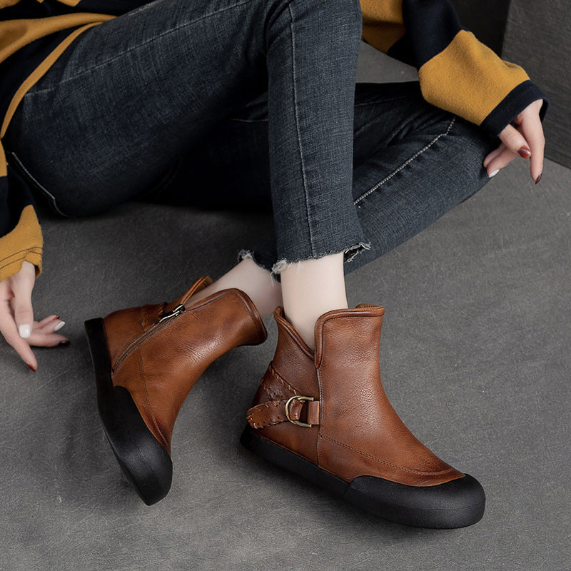 Women Retro Minimalist Leather Flat Casual Ankle Boots Newgew Shoes