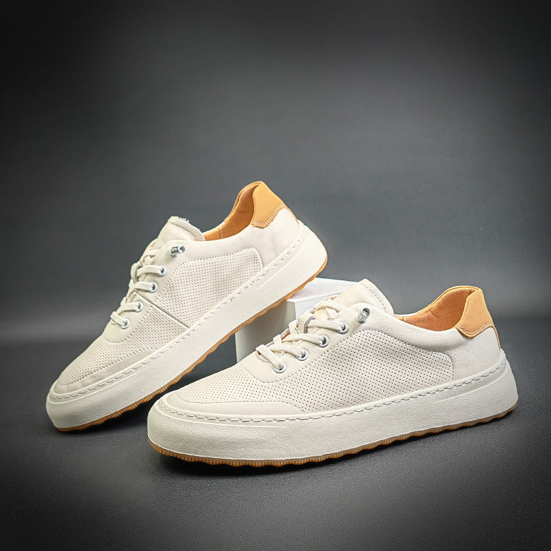 Men Breathable Leather Fashion Flat White Sneakers Newgew Shoes