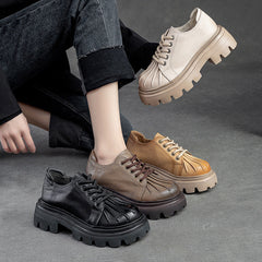 Women Retro Leather Thick Lug Soled Casual Shoes Newgew Shoes