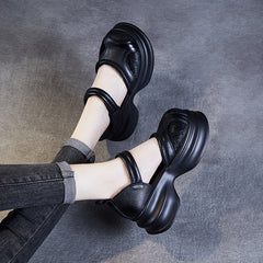 Women Retro Leather Casual Platform Sandals Newgew Shoes