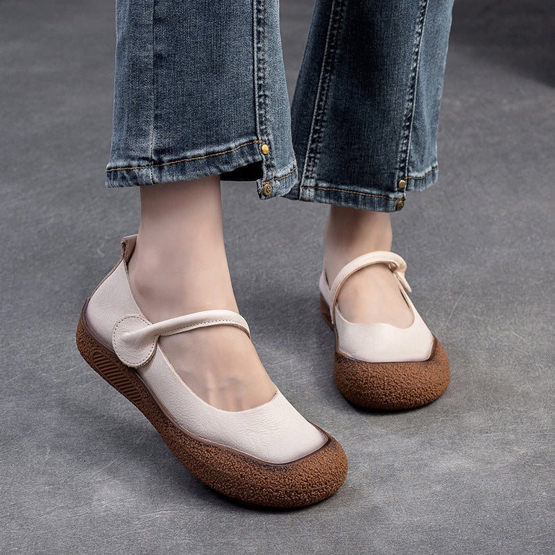 Women Retro Soft Leather Velcro Tape Casual Shoes Newgew Shoes