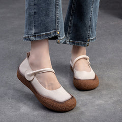 Women Retro Soft Leather Velcro Tape Casual Shoes Newgew Shoes