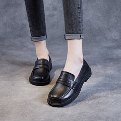 Women Minimalist Leather Soft Flat Casual Black Loafers Newgew Shoes