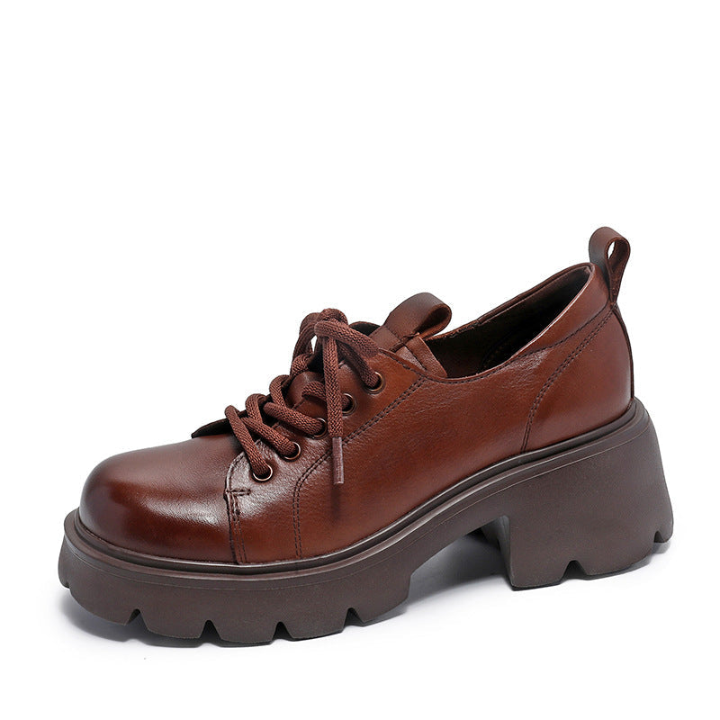 Women Retro Leather Chunky Platform Casual Shoes Newgew Shoes
