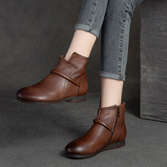 Women Retro Minimalist Leather Flat Casual Boots Newgew Shoes