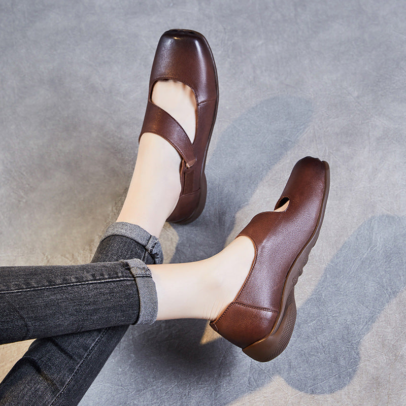 Women Retro Handmade Leather Flat Casual Shoes Newgew Shoes