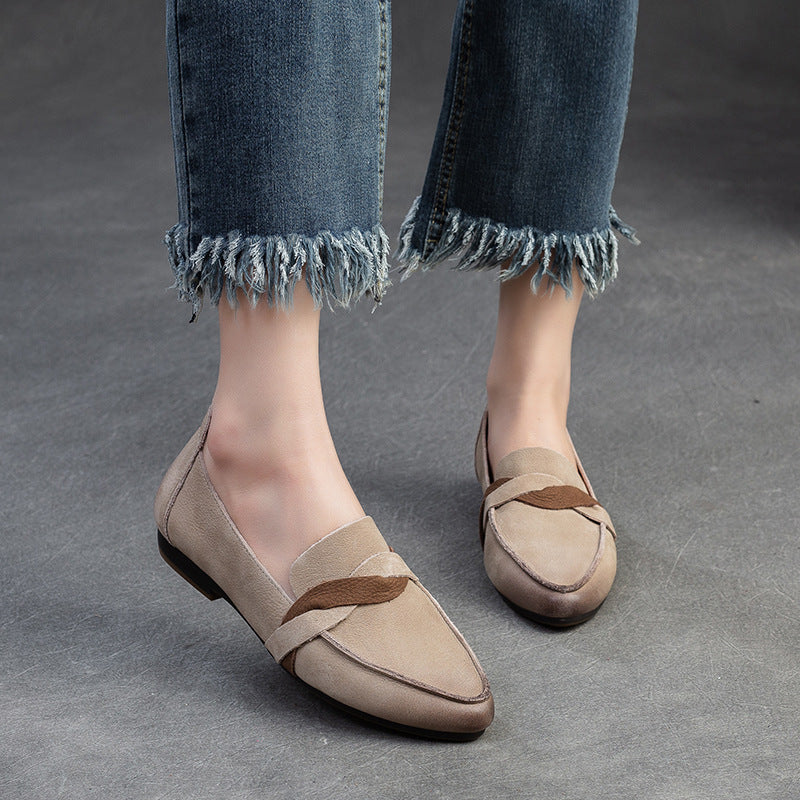 Women Retro Minimalist Leather Pointed Toe Casual Shoes Newgew Shoes