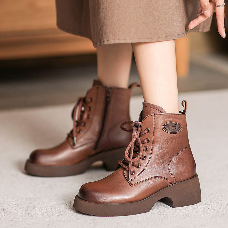 Women Retro Classic Leather Thick Soled Boots Newgew Shoes