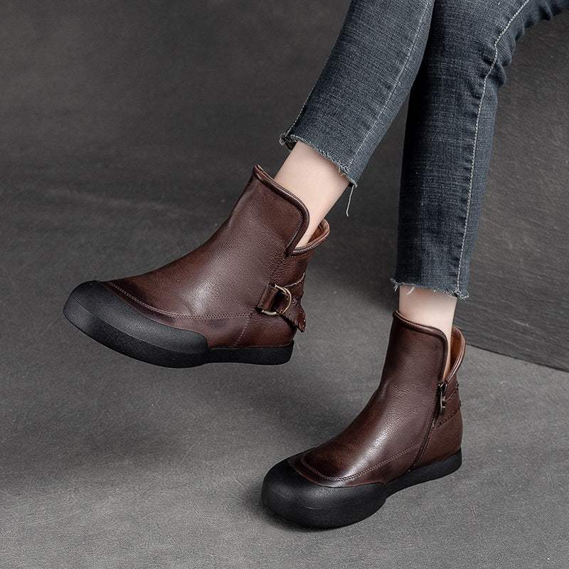 Women Retro Minimalist Leather Flat Casual Ankle Boots Newgew Shoes