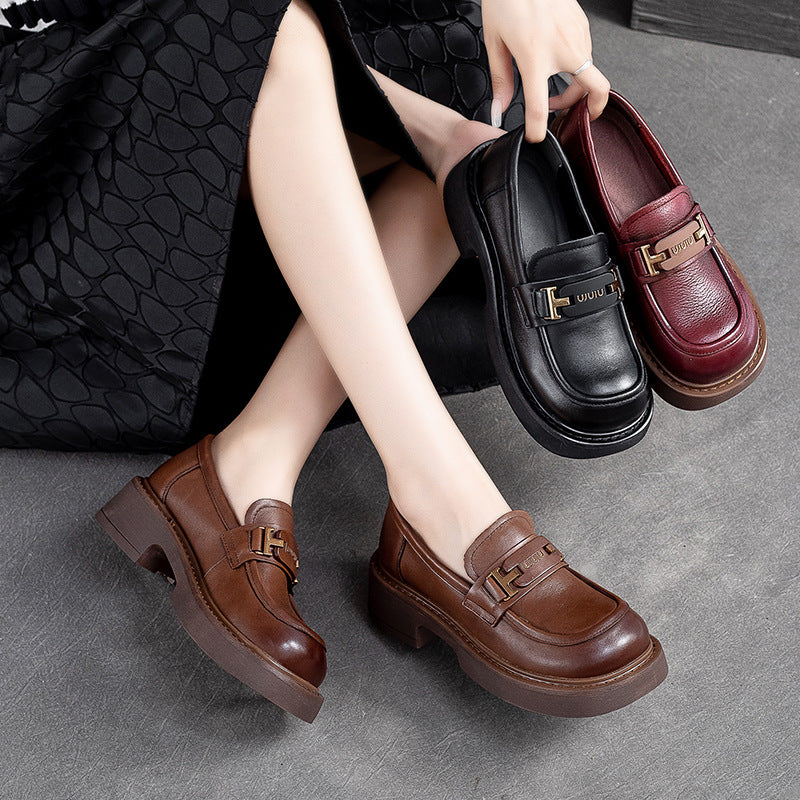 Women Retro Minimalist Leather Casual Loafers Newgew Shoes