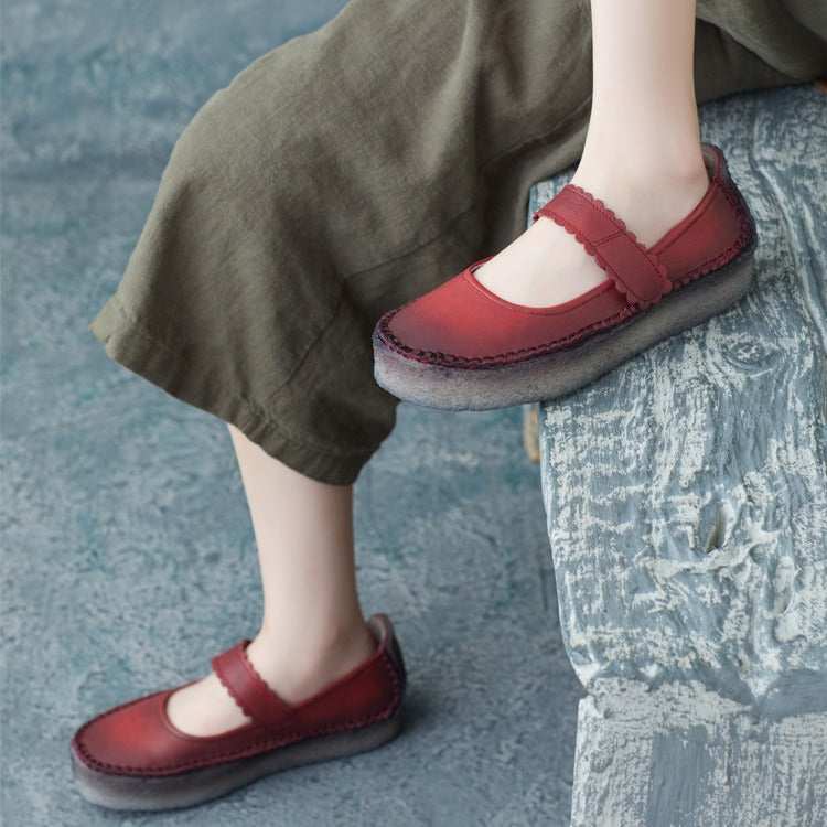 Women Retro Leather Minimalism Soft Casual Shoes Newgew Shoes