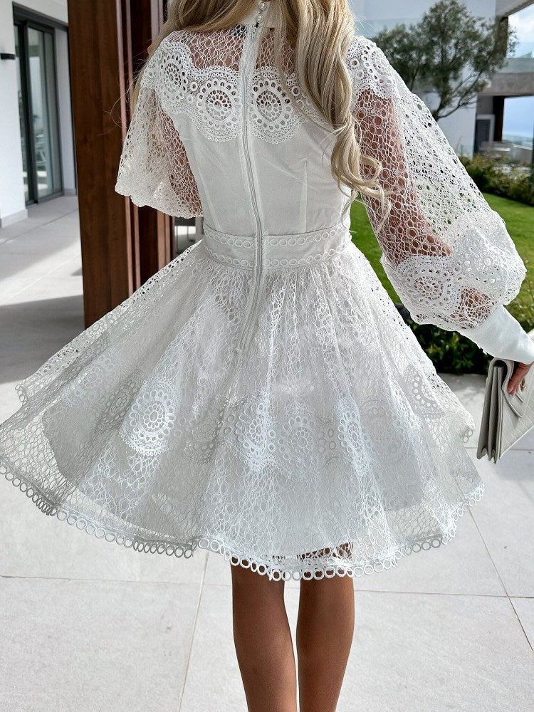 Lace Trim Long-Sleeve Dress Newgew Dresses
