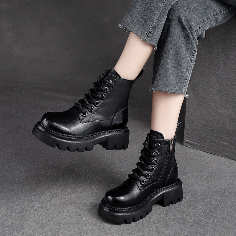 Women Retro Minimalist Classic Leather Lug Sole Boots Newgew Shoes