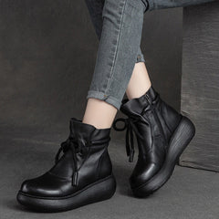 Women Retro Leather Minimalist Chunky Platform Boots Newgew Shoes