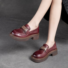 Women Retro Minimalist Leather Casual Loafers Newgew Shoes