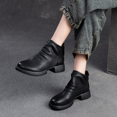 Women Retro Minimalist Hollow Leather Casual Ankle Boots Newgew Shoes