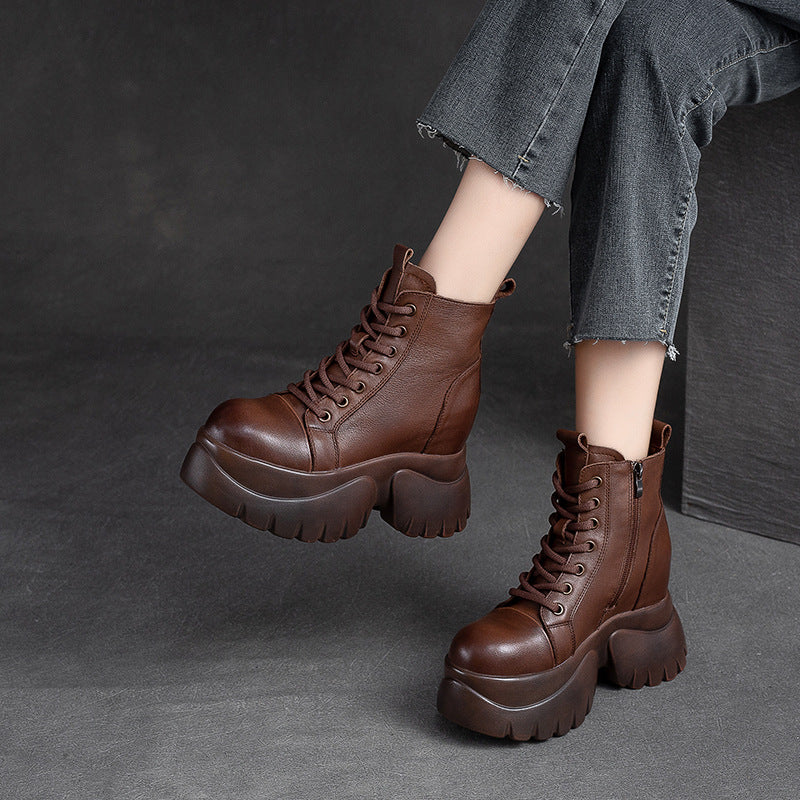 Women Retro Leather Minimalist Chunky Platform Boots Newgew Shoes