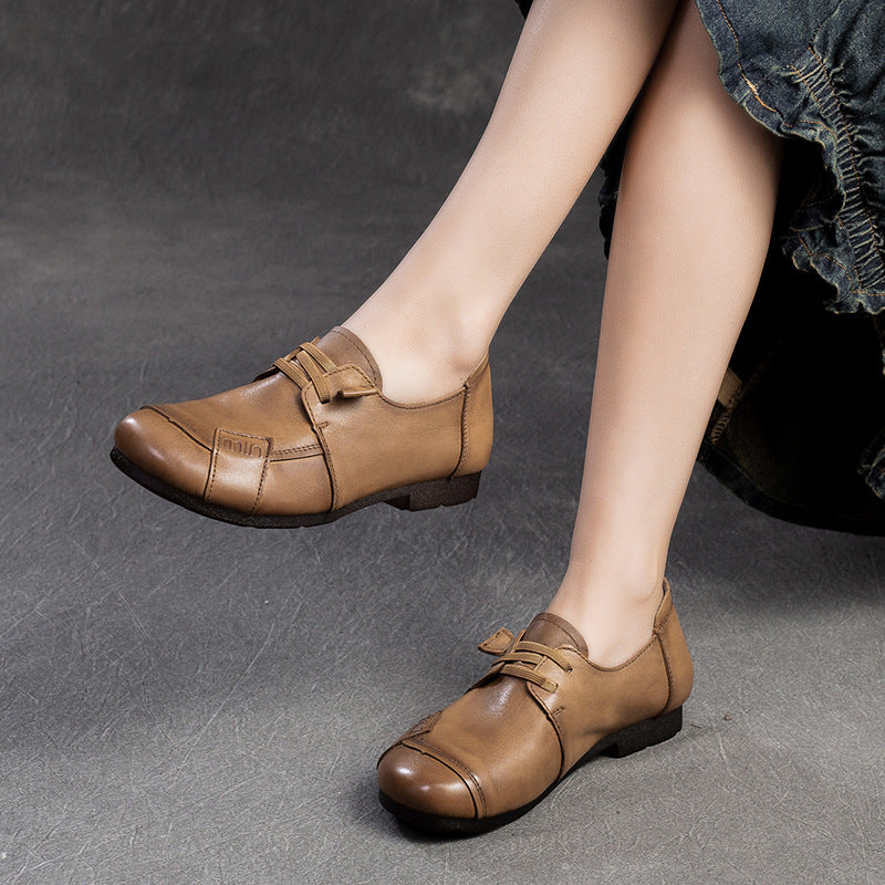 Women Retro Minimalist Leather Soft Flat Casual Shoes Newgew Shoes