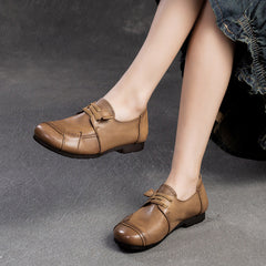 Women Retro Minimalist Leather Soft Flat Casual Shoes Newgew Shoes